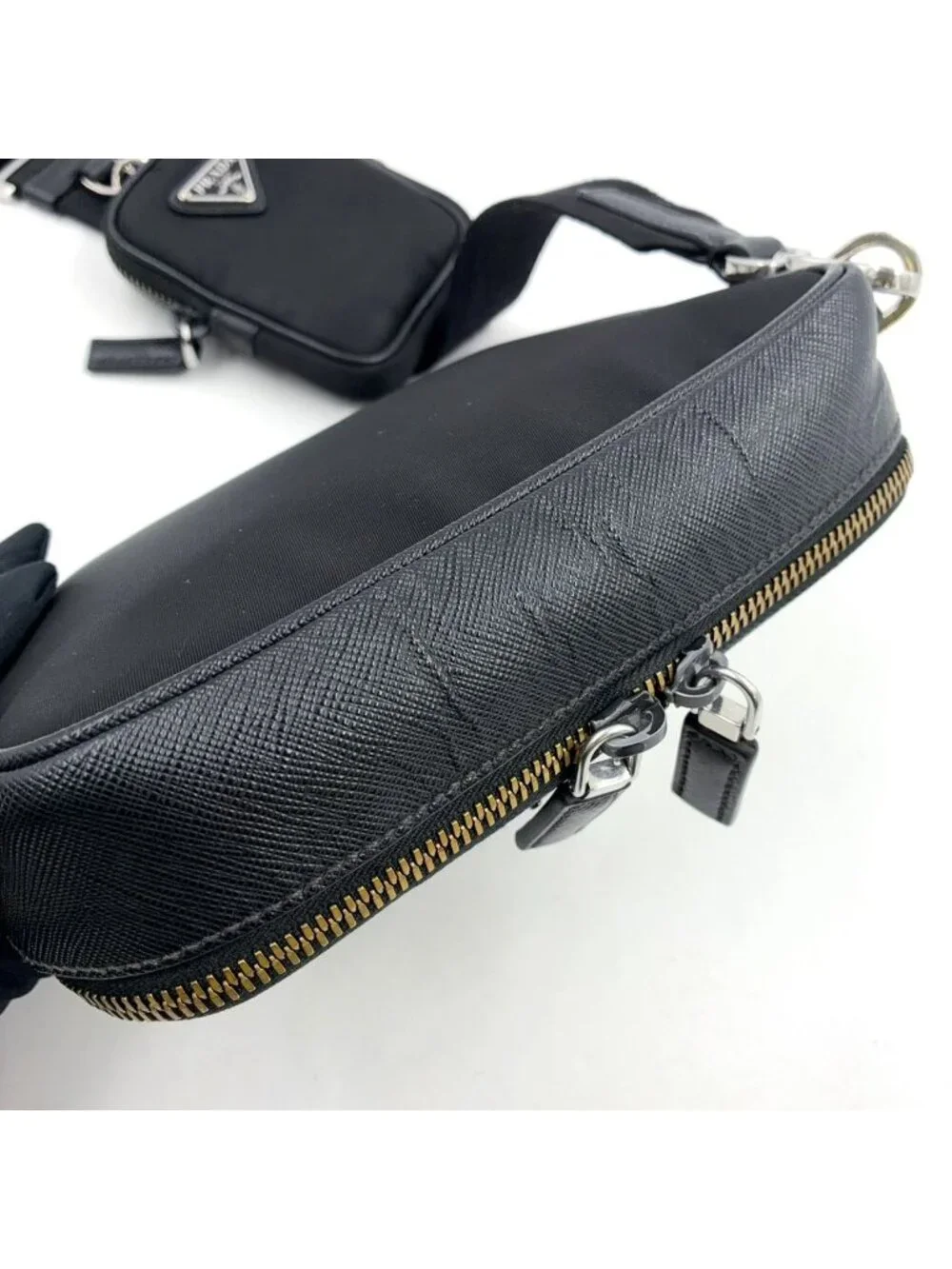Prada Brick Re-Nylon Leather Nylon Black Shoulder Bag Silver